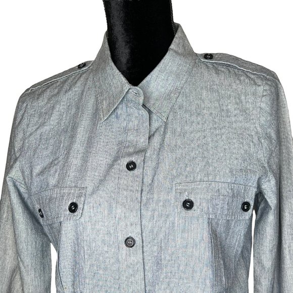 Theory Chambray Deja Shipwreck Grey Shirt Dress Size 8 - Picture 2 of 15